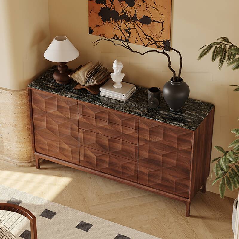 Standard Sideboard with 4 Drawers, Two Internal Shelves, Drawers Storage, Stone Countertop, and 2 Doors