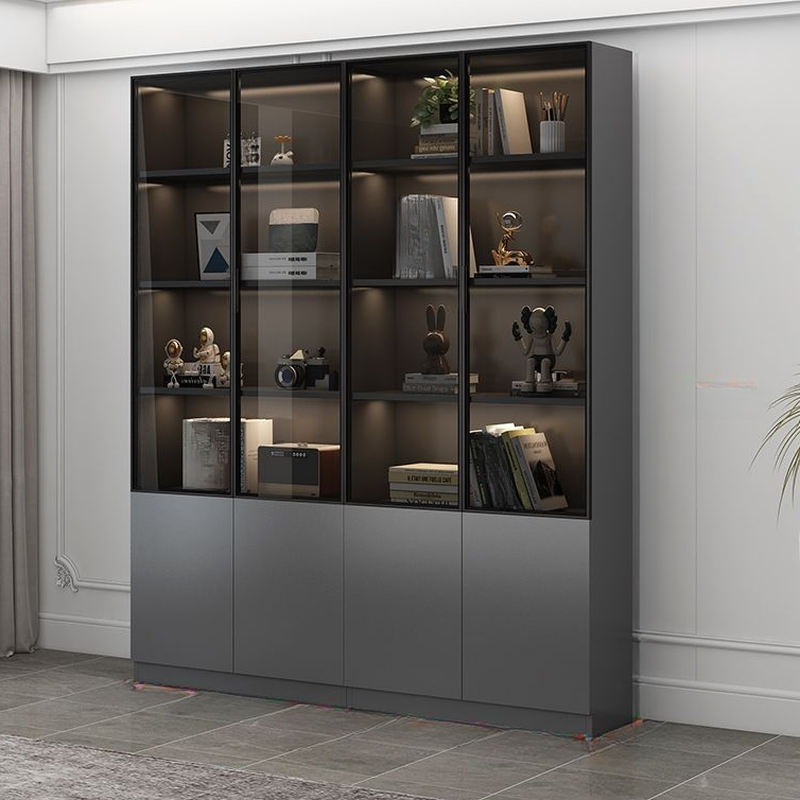 Art Deco Standard Accent Cabinet with 4 Cabinets, 6 Shelves, Glass-panel Door, and Lighting System