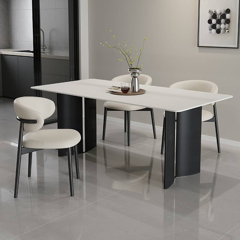 White Stone Dining Table Set with Dual-base Seats 6/Dining Table for 4 & Back Padded Chair