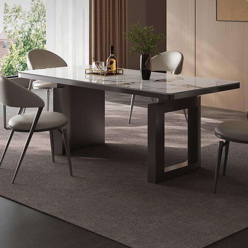 Shaker Style Rectangular Slate Dining Table Set with Twin Support Base and Fixed Table Mechanism in Multicolour