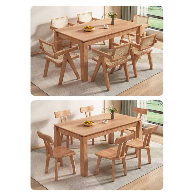 Contemporary Rectangular Dining Table with Ash Wood, Natural Finish, Standard Height, Fixed Mechanism, Seats 6