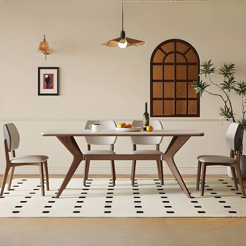 Casual Rectangle Stone Dining Table Set with 4 Legs in Chalk