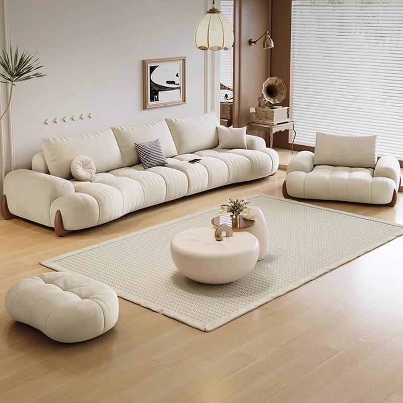 Trendy Water Resistant Standard/Single Sofa for Drawing Room, White with Pillow Back, 7/2/1-Seater, Recessed Arm