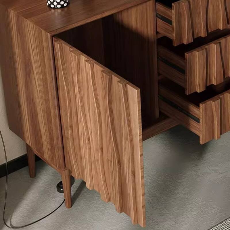 Cocoa Modern Buffet Table with 3 Drawers, Standard Size, 1 Shelf, Walnut Wood Countertop, and 2 Doors