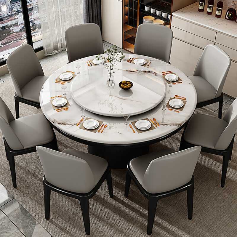 Marble Slab Dining Table Set with Rotating Feature, Dining Table for 8/Seats 6