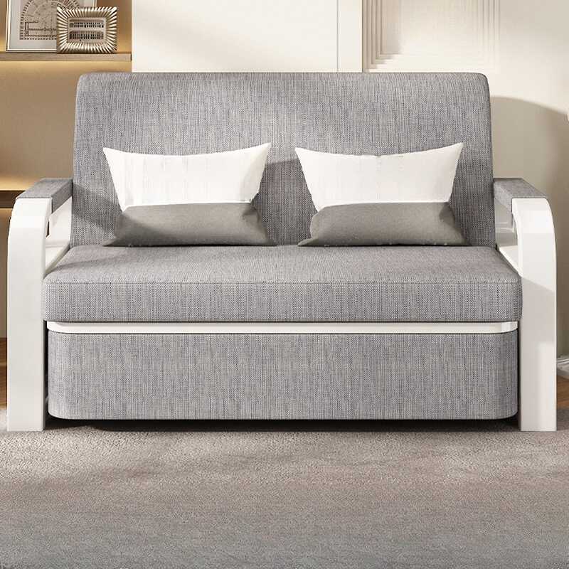 Cotton Blend Tight Back Sleeper Futon Love Seat with Repository Storage, 2 Pillows, Full/Twin Size Detachable Mattress