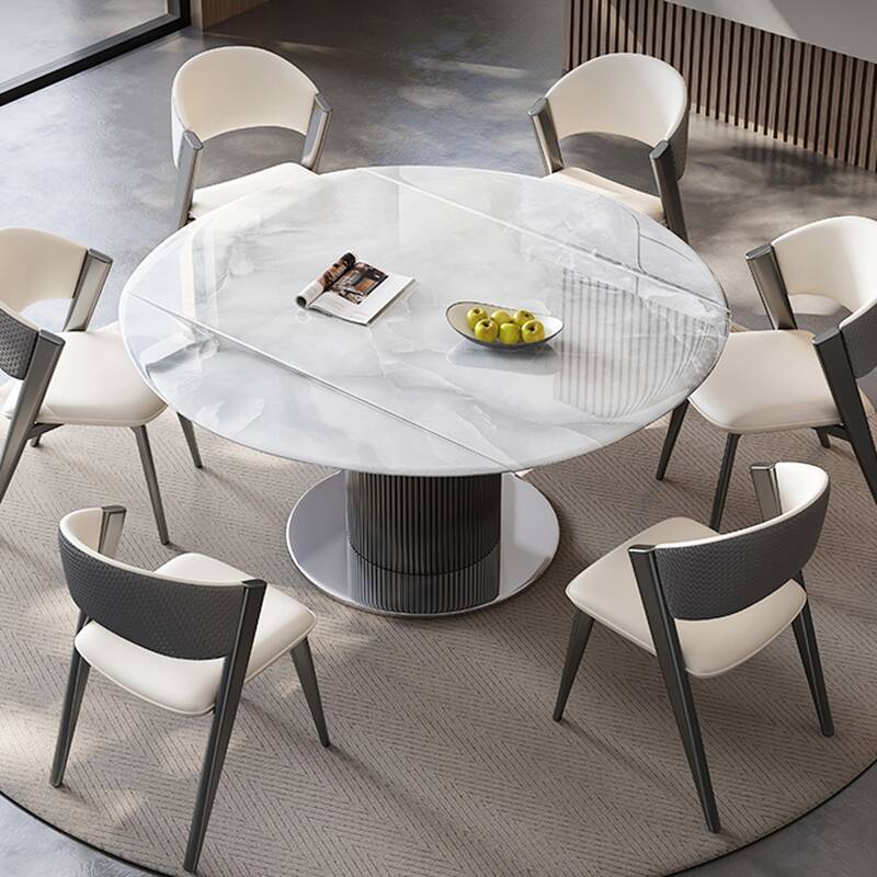 Dining Table Set with Manual Extension, Marble Stone Top, Retractable Leaf Mechanism, and Multicolour Table Top