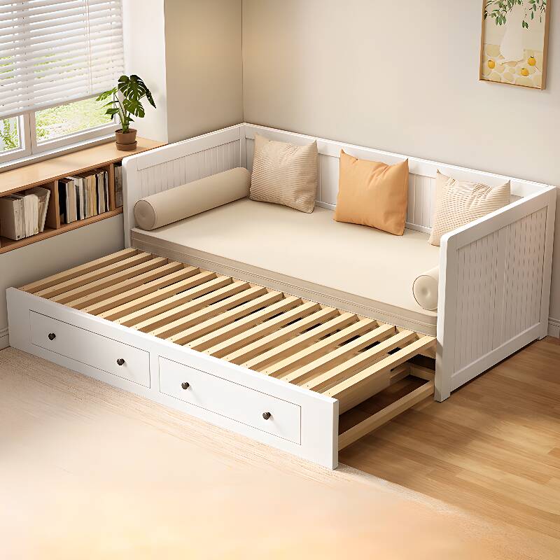 Twin Size Cotton Blend Sleeper Futon for 3 with Tight Back, Storage, and Square Arm, Includes Pillow