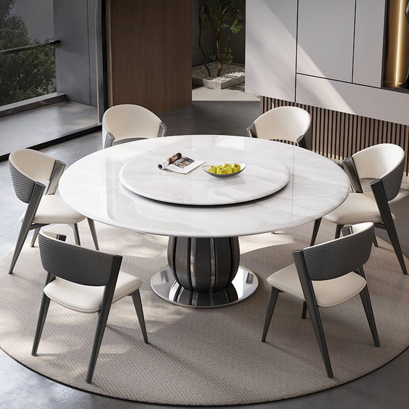 Rotatable Slate Stone Dining Table Set with Tulip Blossom Base