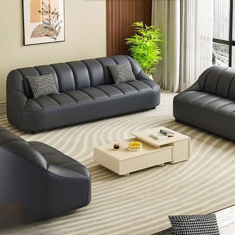 Trendy Parlor Standard Sofa, Midnight Black/Dove Grey/Olive Green, Solid Colour, Water Resistant, Sewn Pillow Back, Seats 3