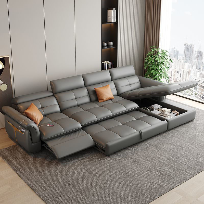 Durable Tear Resistant Leather Sleeper Futon with Tufted Back, Flared Arms, and USB - Full XL/Twin XL Size