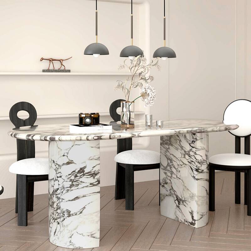 Contemporary Oval Marble Stone Multicolour Dining Table Set