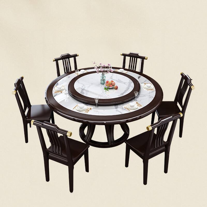 Slate Stone Slat-back Dining Table Set for 8 with Multicolour Table Top