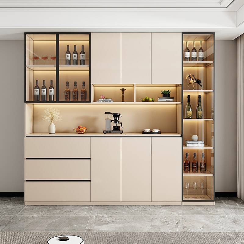 2 Shelves Simplistic Wide/Standard/Narrow Kitchen Storage Cabinet with Stone Countertop, Glass Doors, Closet, and Kitchen Cupboards