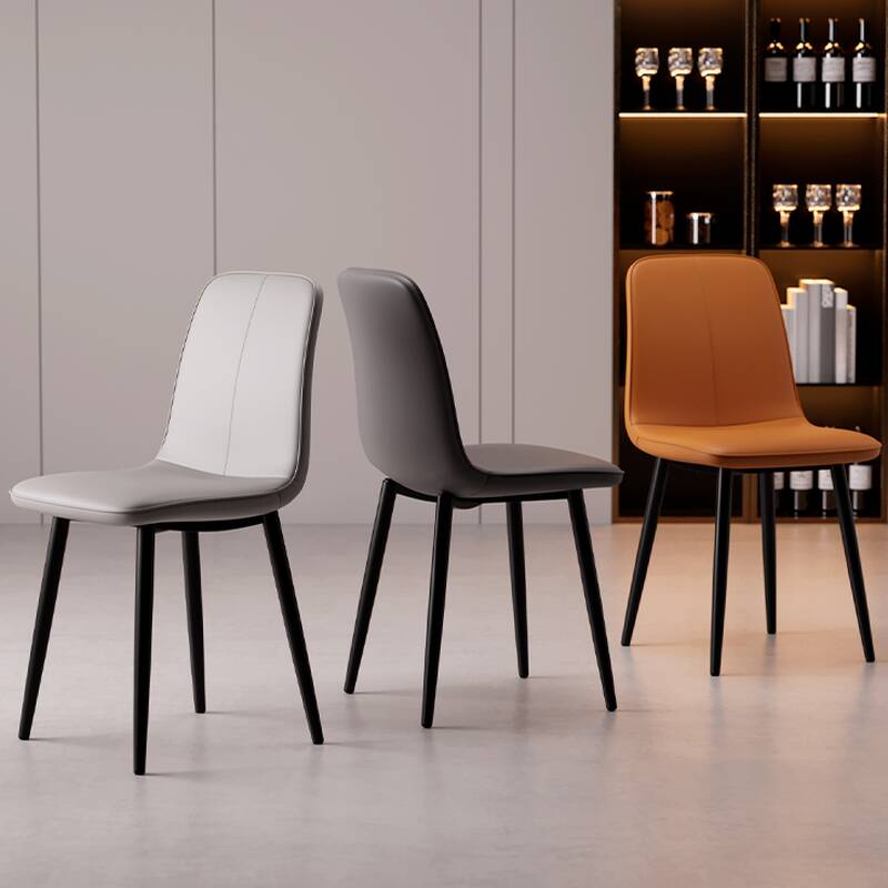 Contemporary Dinette Side Chair with Imperforate Back, Leather Upholstery, Metal Legs