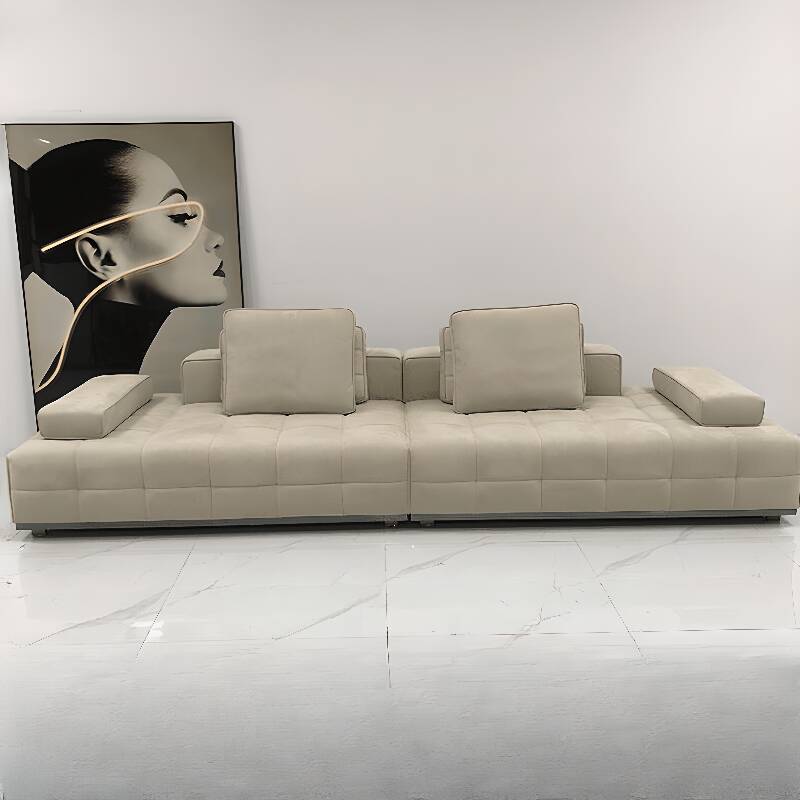 Simplistic Solid Colour Ivory/Black Upholstered Sofa for Seats 5/Seats 4/for 6 with 3 Pillows/2 Pillows/1 Pillow