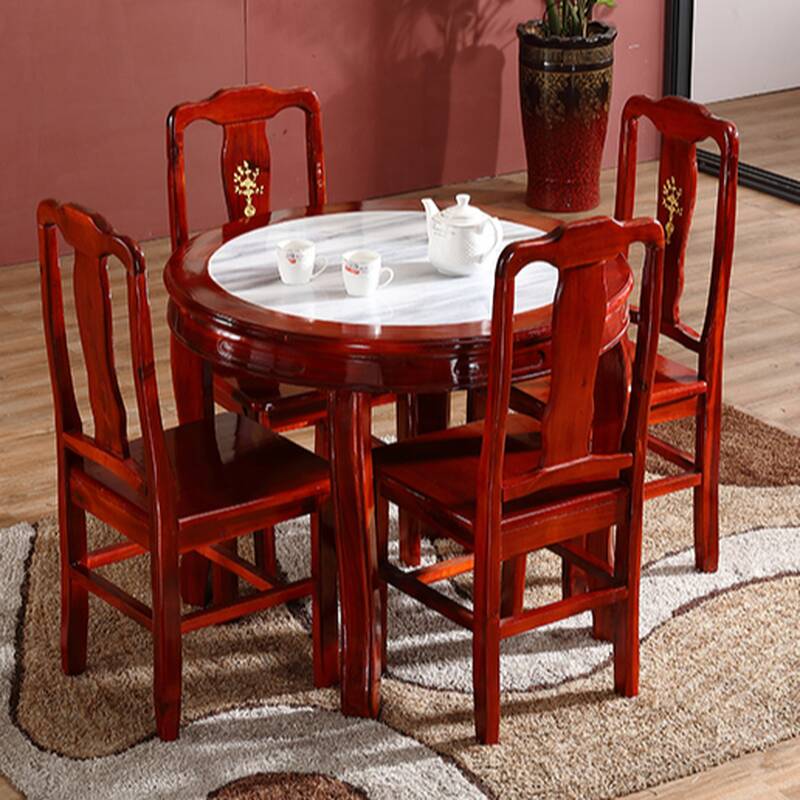 Casual Circular-shaped Genuine Marble Dining Table Set with Stump Base, Fixed Mechanism for 2/4 People, White Top