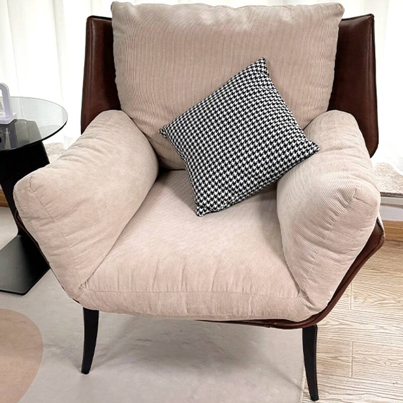 Minimalist White Accent Chair with Fixed Back, Armrest, Removable Cushions, and Pillow