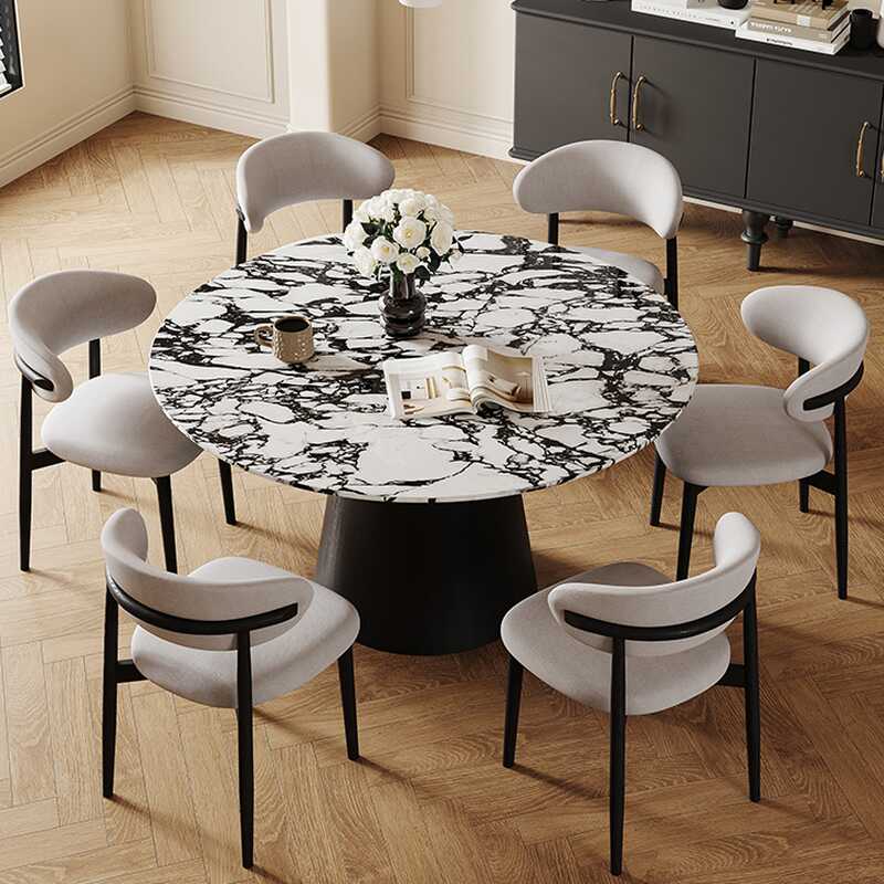 Luxurious Dining Table Set with Genuine Marble Top, Multicolour, Seats 6, Turned Swivel Feature