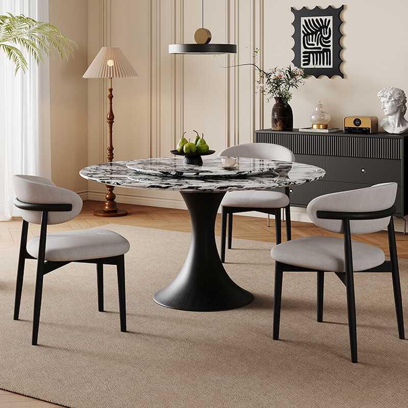 Elegant Dining Table Set with Genuine Marble Top, Multicolour, Seats 6, Turned Swivel Feature