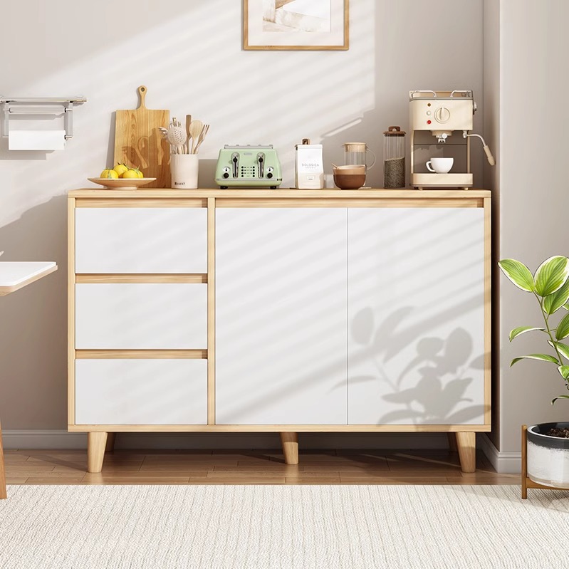 3 Drawers Contemporary Painted Oak Sideboard with 2 Doors/1 Door, 3 Shelves, Hutch, and Kitchen Cupboards