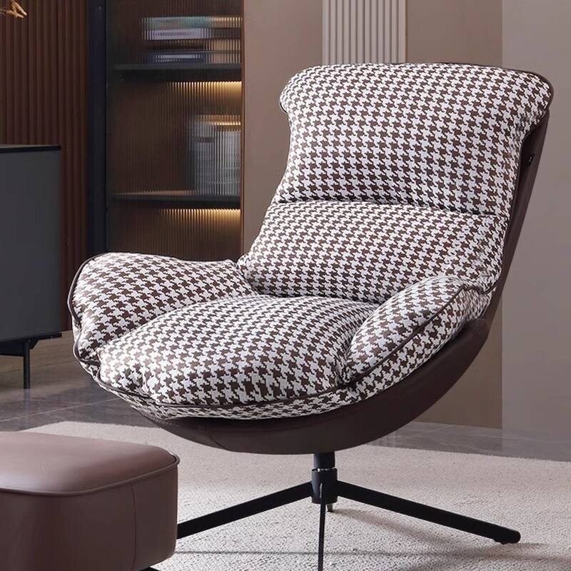 Ergonomic Houndstooth Accent Chair with Ottoman for Drawing Room