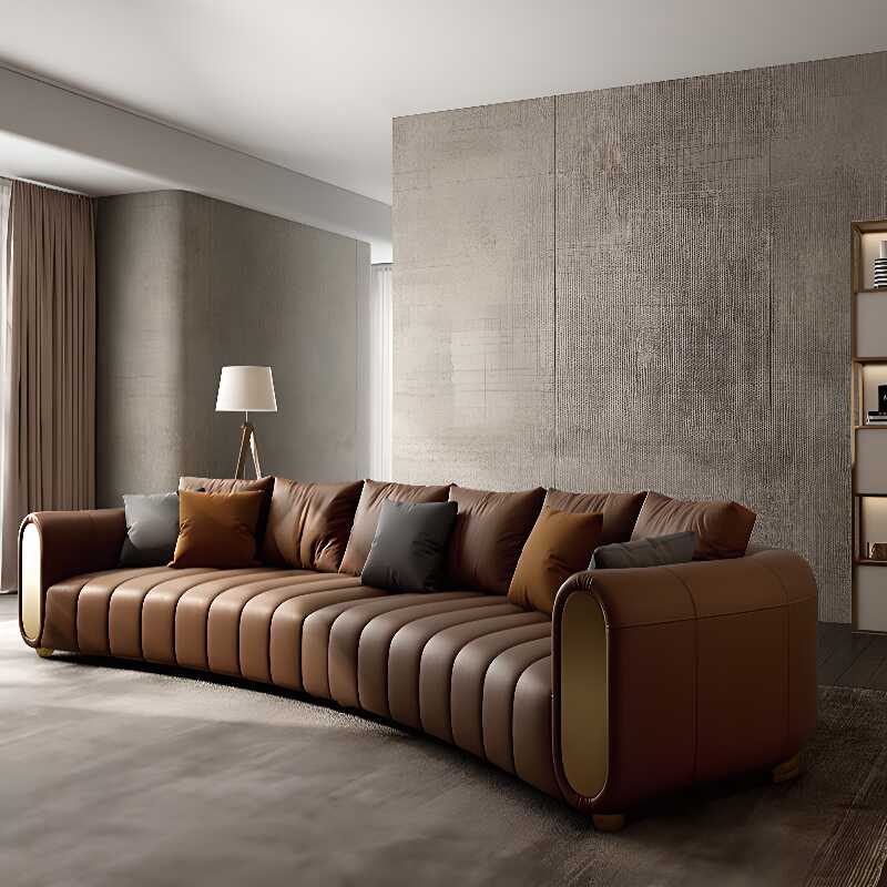 Minimalist Sepia Sofa Couch with Solid Colour, Seats 6/for 5/Seats 4