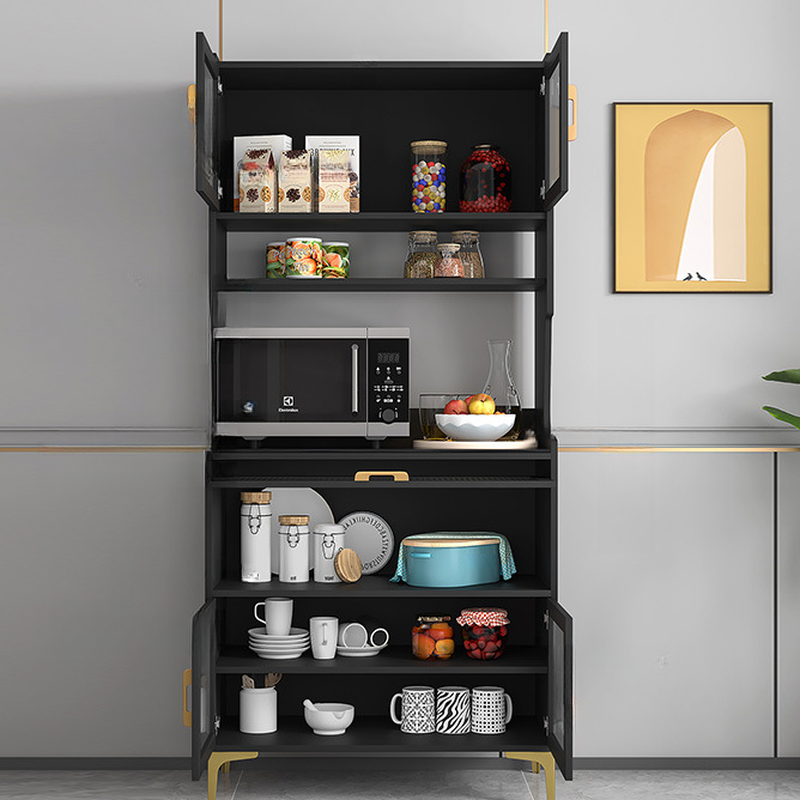 Art Deco Unattached Sideboard with Counter Slab, Microwave Platform, and Exposed Storage