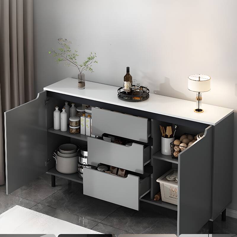 3 Drawers Grey Standard Sideboard with Sintered Stone Benchtop, 1 Shelf, and 2 Doors