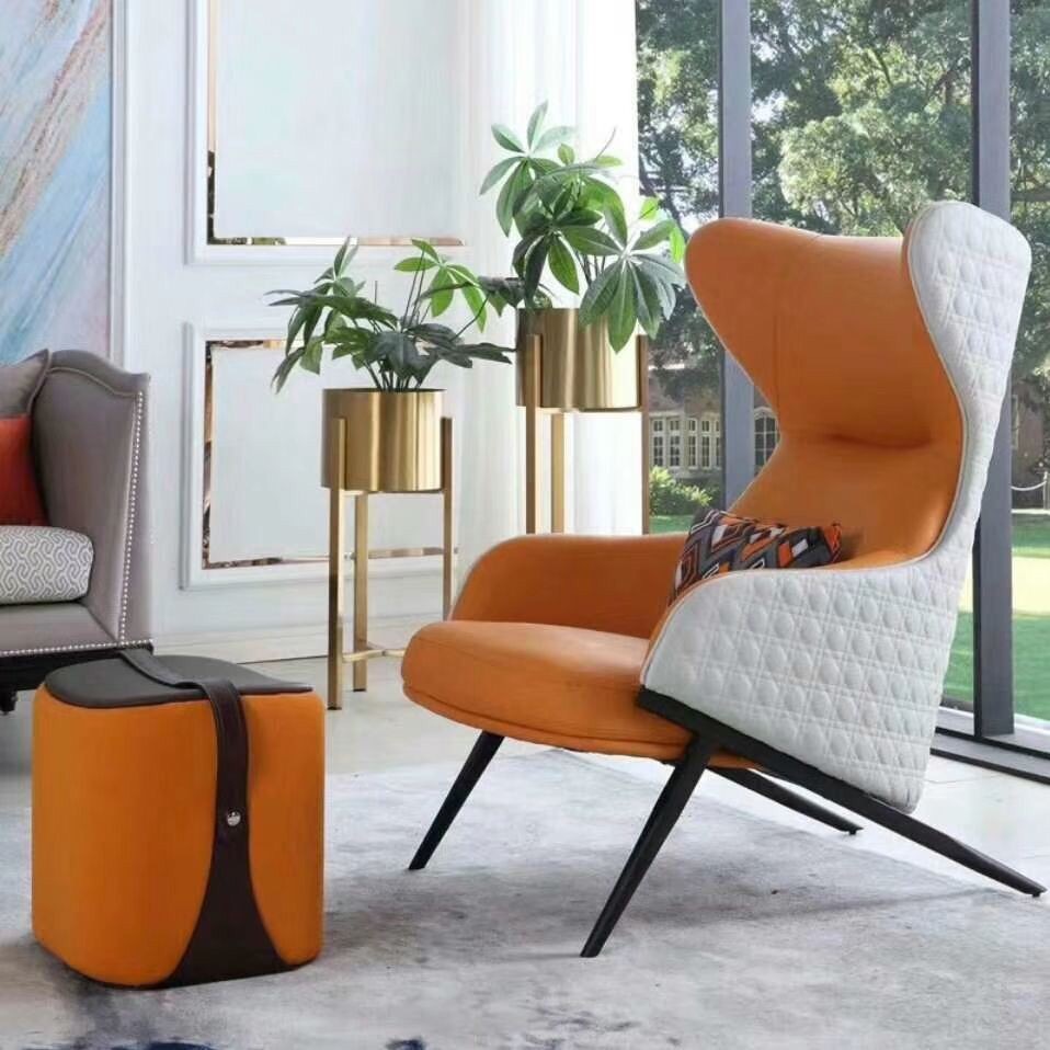 Apricot Colour/Cream/Green Solid Colour Wingback Chair for Drawing Room with Fixed Back in a Modern Simple Style