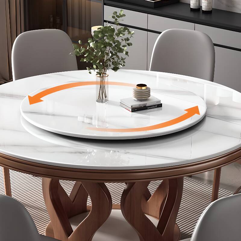 Orbicular Dining Table Set with Pedestal Base, Imperforate Back, Cushion Chair, Seats 4, Rotatable