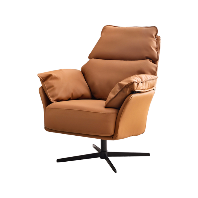 Contemporary Arm Chair with Sewn Pillow Back in Beige/Auburn/Tangerine, Solid Colour, Arms, and Turned Swivel