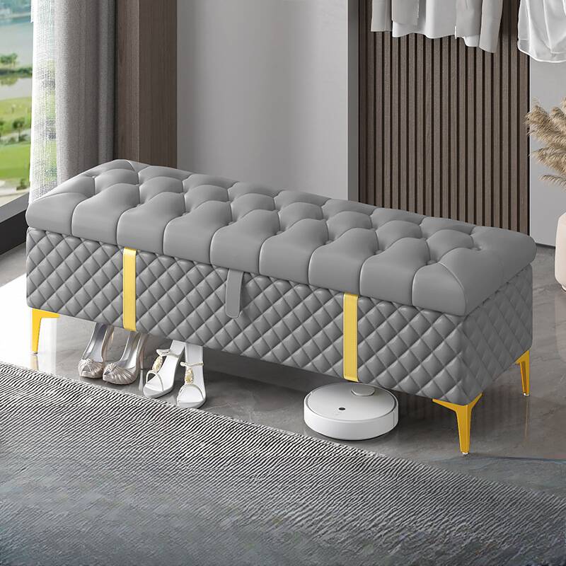 Simplistic Solid Colour Button-tufted Upholstered Decorative Bench Indoor with Legs and Repository, Cushioned