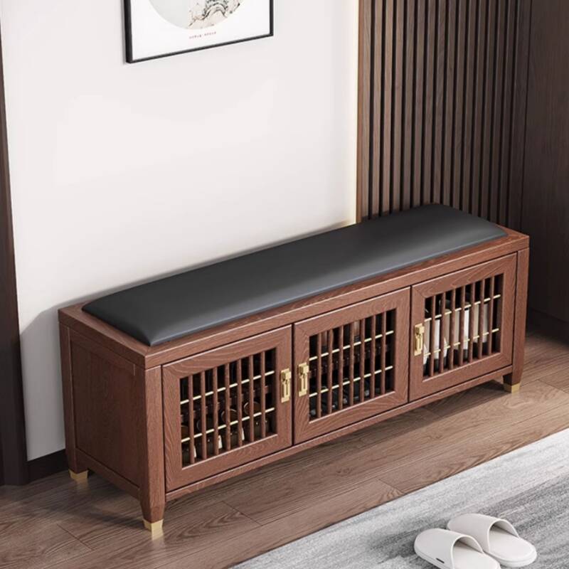 Simple Solid Colour Lumber Shoe Bench with Locker Storage and Cushioned Seat