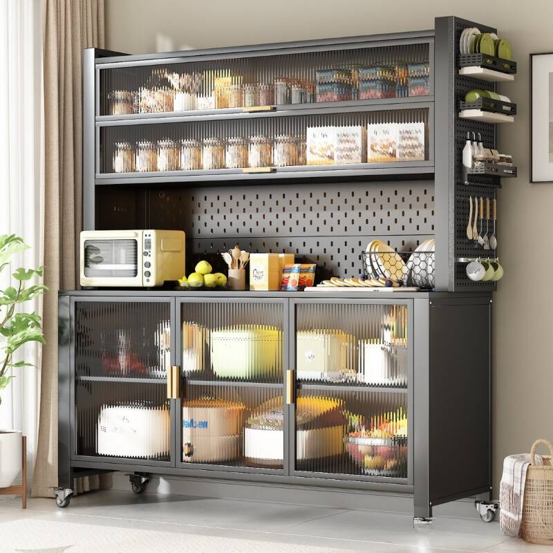 Glazed Door Alloy Narrow Kitchen Storage Cabinet with Adjustable Shelving, Cabinets, and Locker