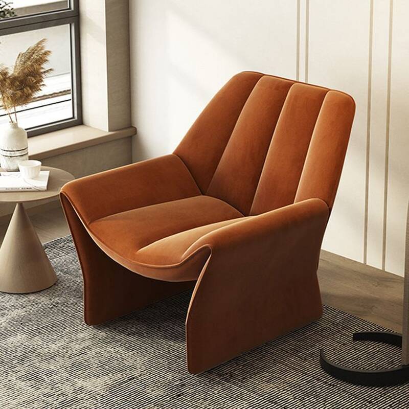 Simplistic Solid Colour Lounge Chair/Arm Chair with Fixed Back/Sewn Pillow Back in Vermilion/Cocoa/Citrus Colour with Armrest