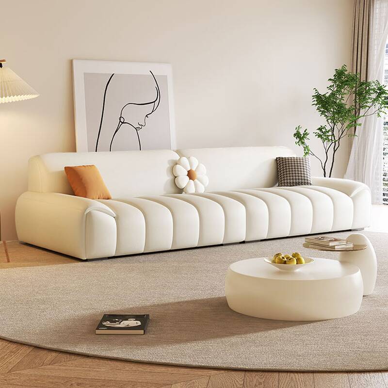 Trendy Solid Colour Water Resistant Standard Sofa in Beige PU, for 5/4/3-seater