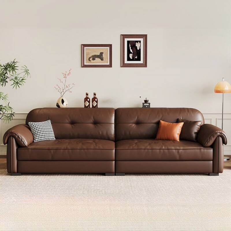 Minimalist Water Resistant Solid Colour Auburn Leather Floor Sofa for Seats 4/3-seater