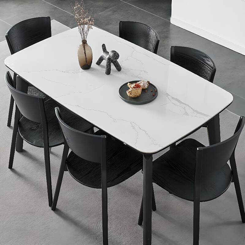 Modern Simple Style Circular Dining Table with Slate Stone Top, White Colour, Retractable Leaf Mechanism, Seats 4, and Collapsible