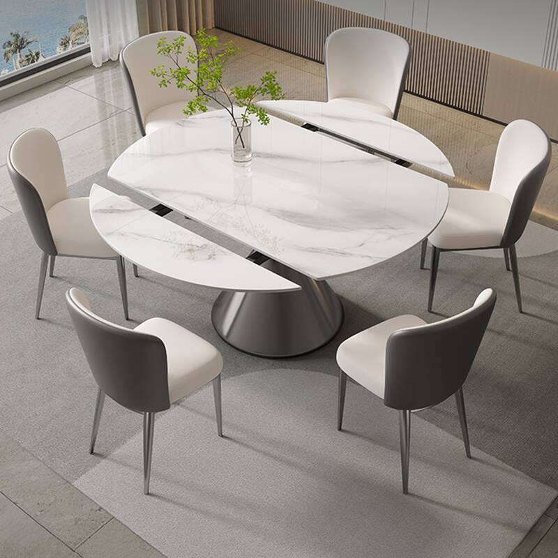 Slate Stone Dining Table Set for 6, Rotatable and Tuneable Adjustments