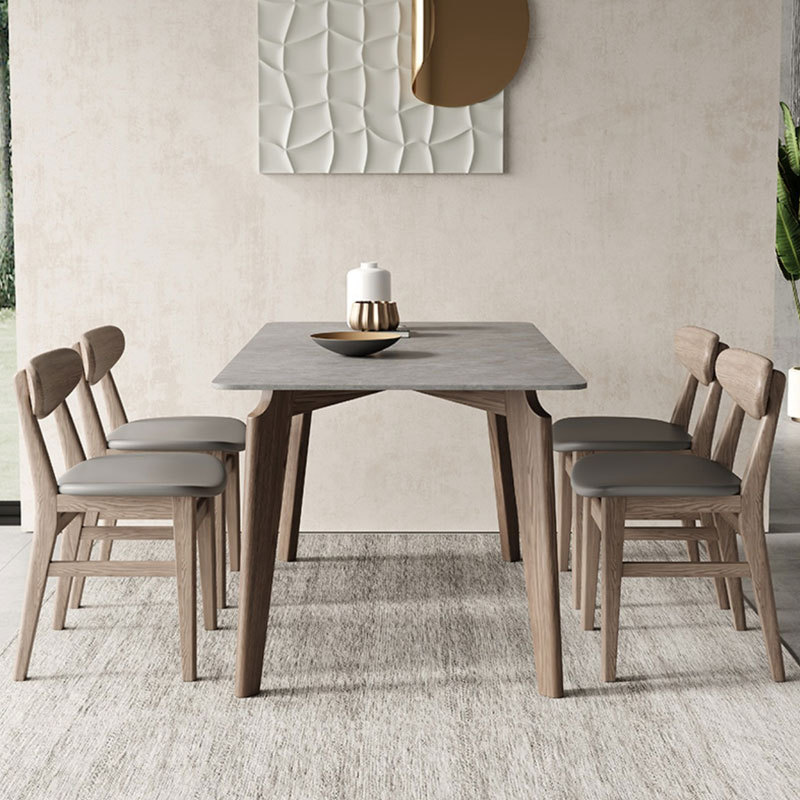 Contemporary Rectangular Sintered Stone Grey Fixed Dining Table for 4/Seats 6