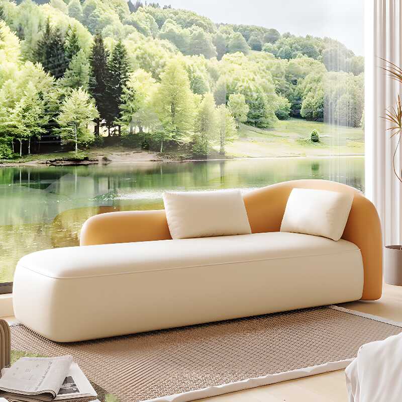 Solid Colour Right-hand Piece Upholstered Right-Arm Chaise Bedroom Chaise Lounge with 2 Pillows and Cushion in Foam in a Modern Style