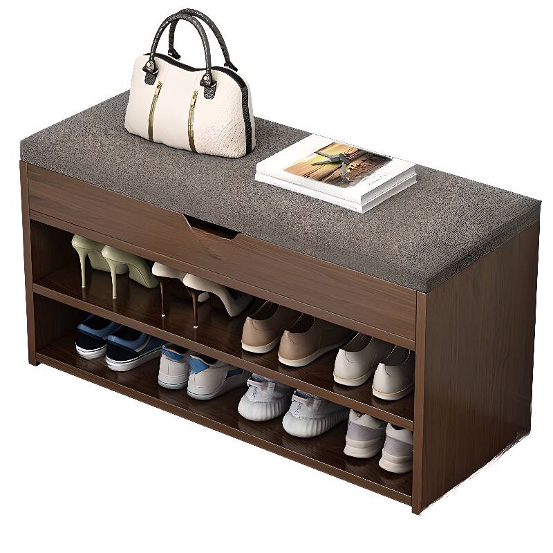 Solid Colour Dove Grey Cushioned Shoe Bench with Upholstered Locker Storage