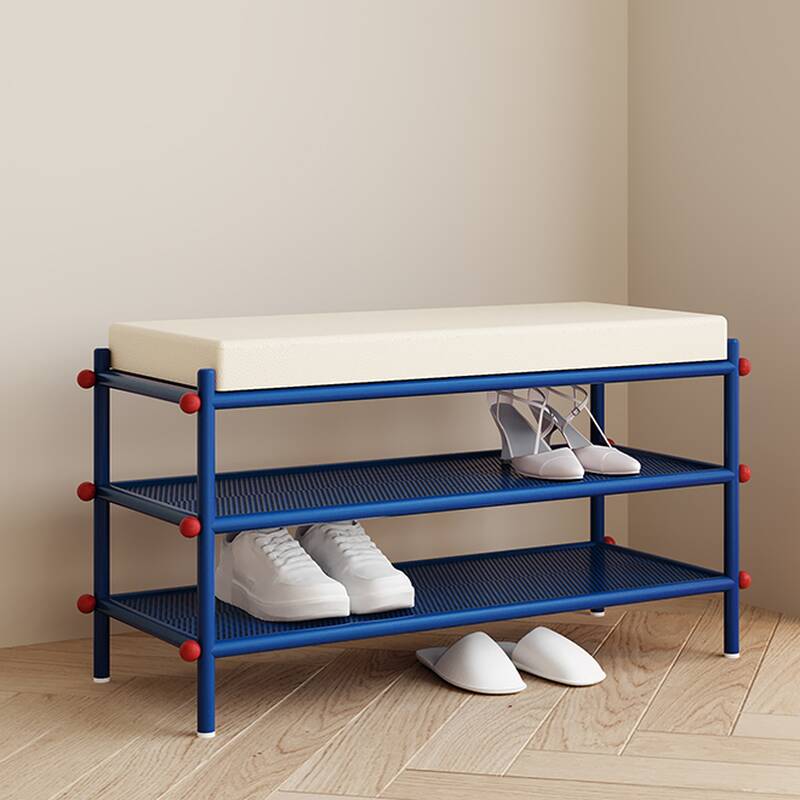 Simple Solid Colour Cushioned Steel Shoe Bench with Locker Storage