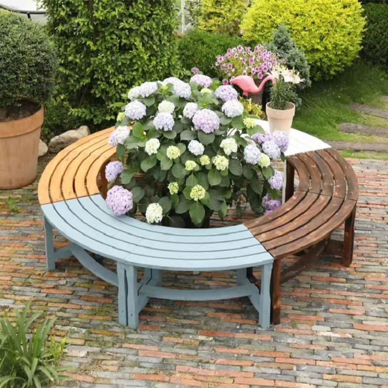 Art Deco Lumber Picnic Bench in Chalk, Blue, and Natural Finish