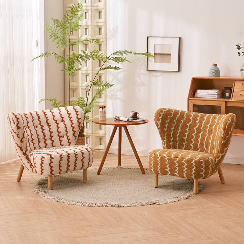 Striped Accent Chair with Ottoman for Parlor with Bent Back