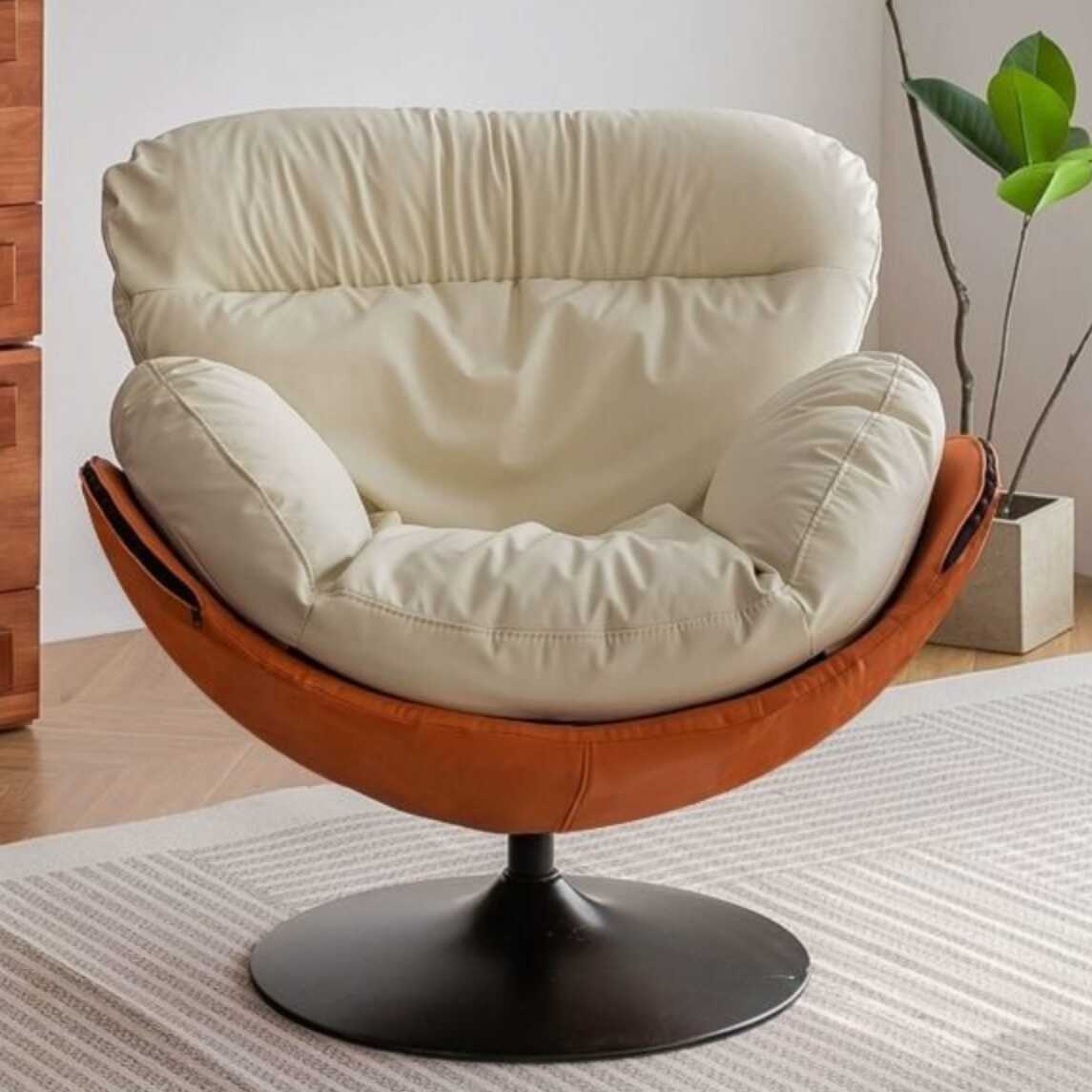 Simple Reclining Swivel Solid Colour Accent Chair with Cotton Filing, Cushion Back and Arms