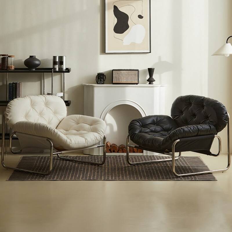 Black/Cream Solid Colour Decorative-stitched Accent Chair with Tufted Back, Metal Frame and Armrest in a Modern Simple Style