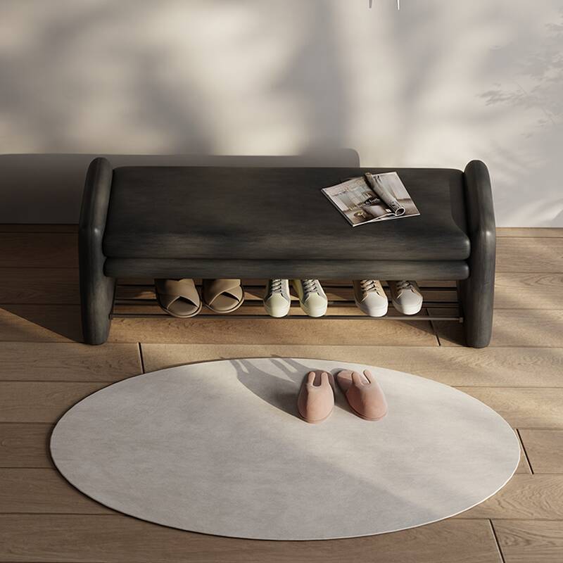 Modern Upholstered Cushioned Shoe Bench with Shelves, Solid Colour