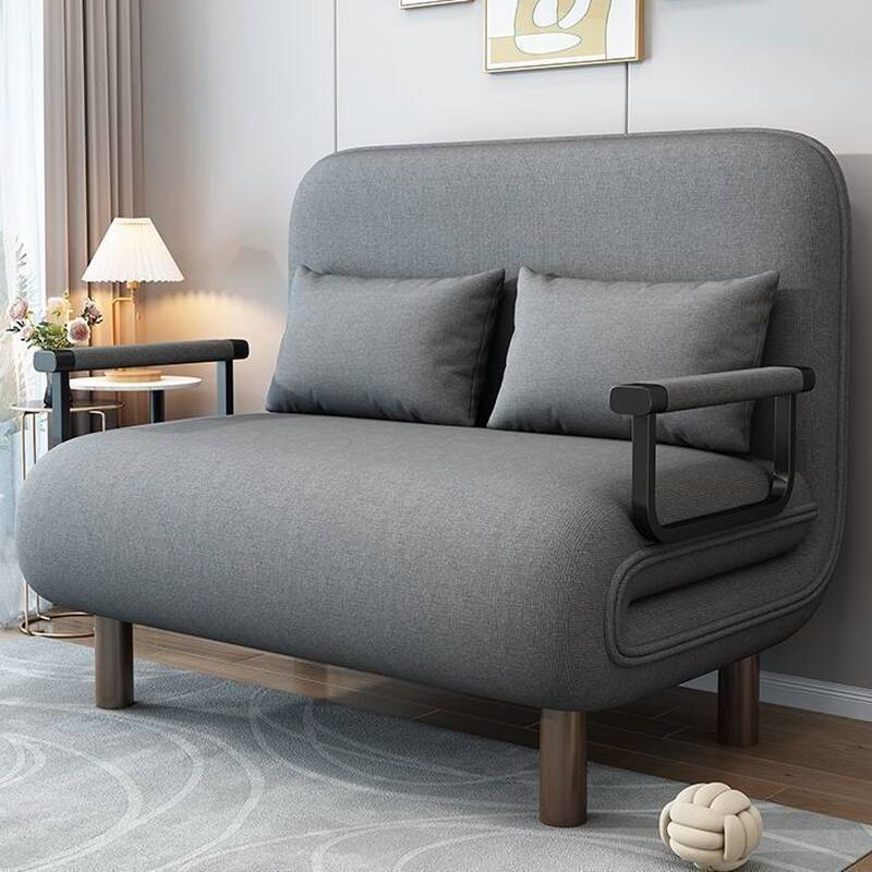 Contemporary Brown Base Twin Size Folding Futon Couch with Square Arm, 2 Pillows and Detachable Mattress for Seat 1